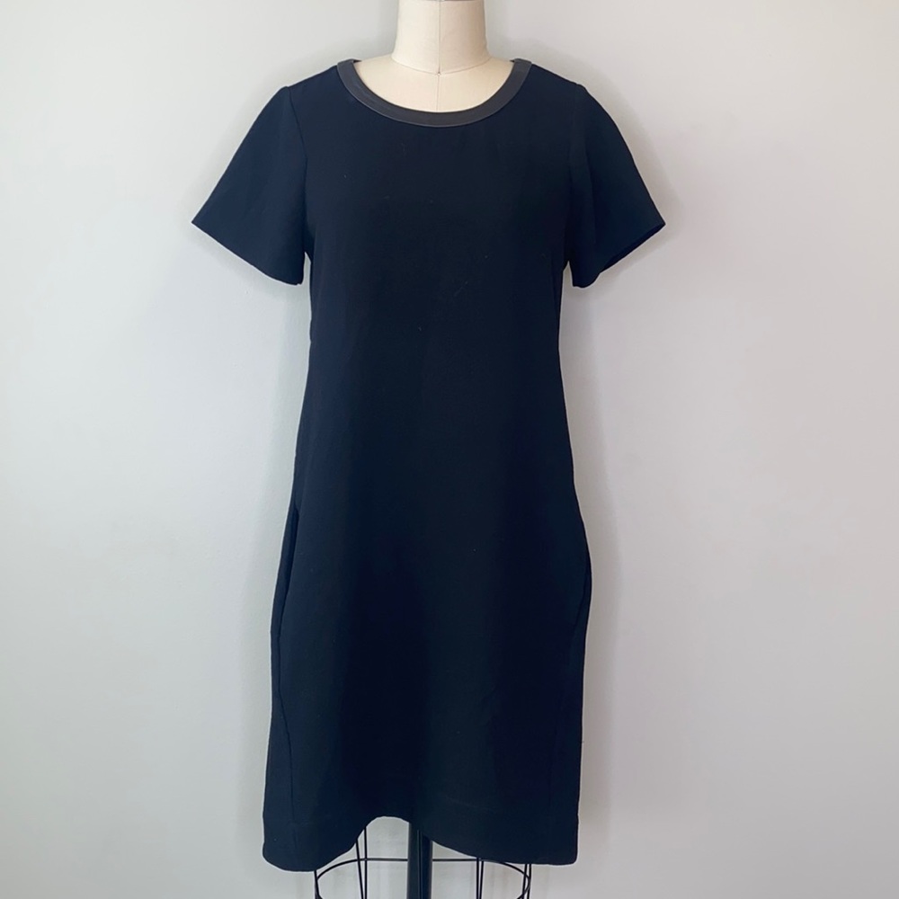 Madewell Black Dress with Leather Trim with Pockets
